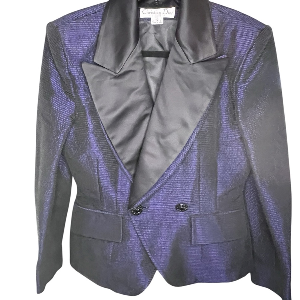 Vintage Dior Purple and Black Women's Tuxedo Jacket